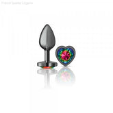 Cheeky Charms - Gunmetal Metal Butt Plug - Heart/Rainbow-French Quarter Lingerie